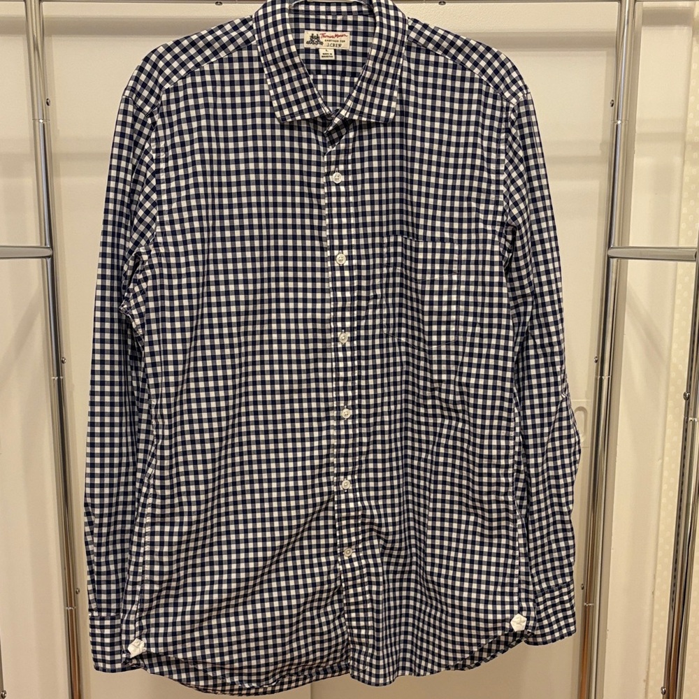 J. Crew Navy and White Gingham Men's Shirt